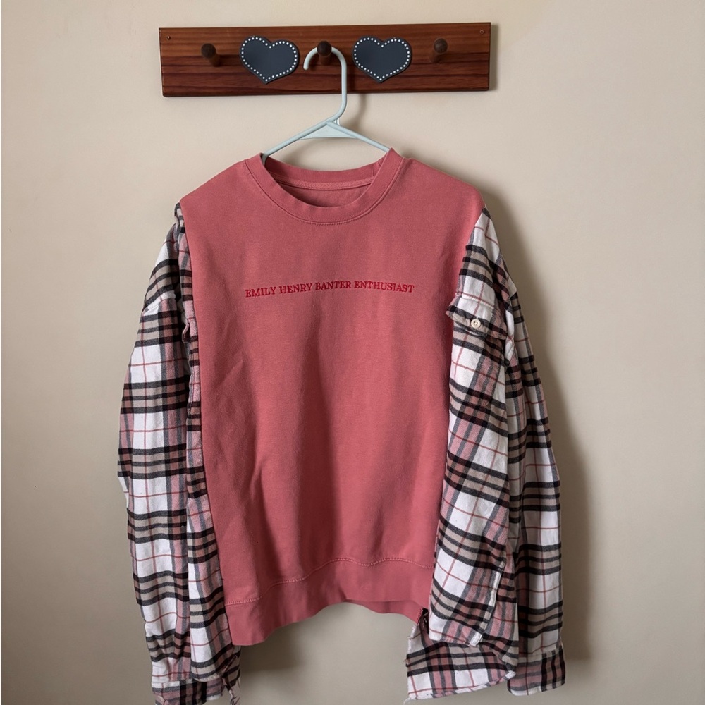 Pink Plaid Sleeve Sweatshirt